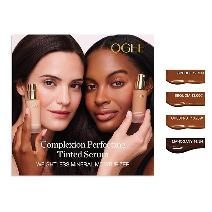 Ogee Complexion Perfecting Liquid Foundation - Lightweight Tinted Moisturizer For Face (Chestnut 13.75W - Deep Auburn, Rich-Golden Undertones) - with Vitamin C & Jojoba Oil - Certified Organic