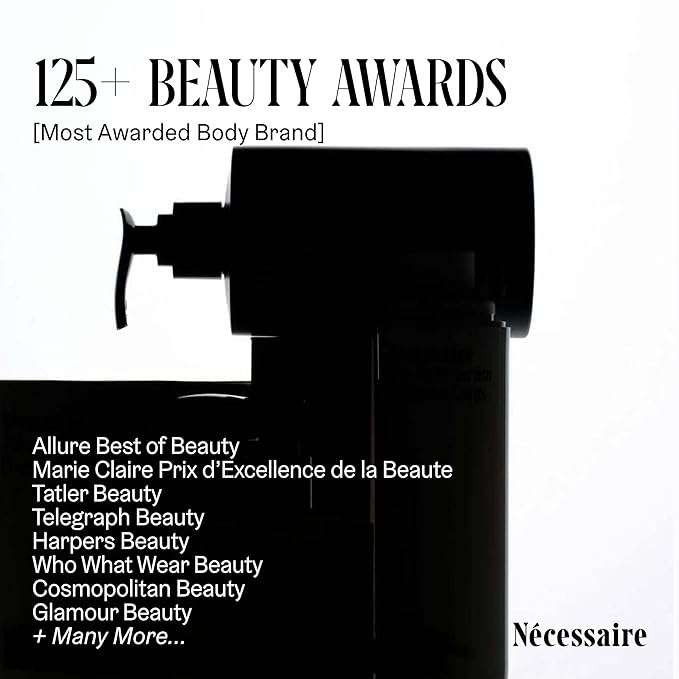 Nécessaire The Body Wash. Fragrance-Free. Multi-Vitamin Gel Cleanser. Nourish, Soften. Hypoallergenic. Dermatologist-Tested. No SLS/SLES. 250 ml / 8.4 fl oz