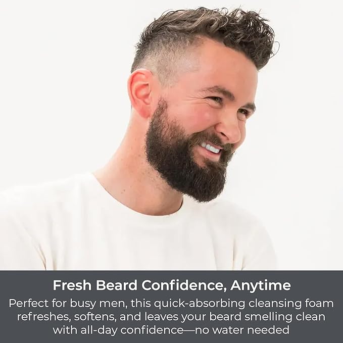 Cibu for Men Beard Dry Foaming Cleanser 6oz - Rinse-Free Beard Wash for Men to Control and Tame Unruly Beards and Coarse Hair - Softening and Nourishing Beard Cleaner with Aloe, Jojoba, and Argan Oils