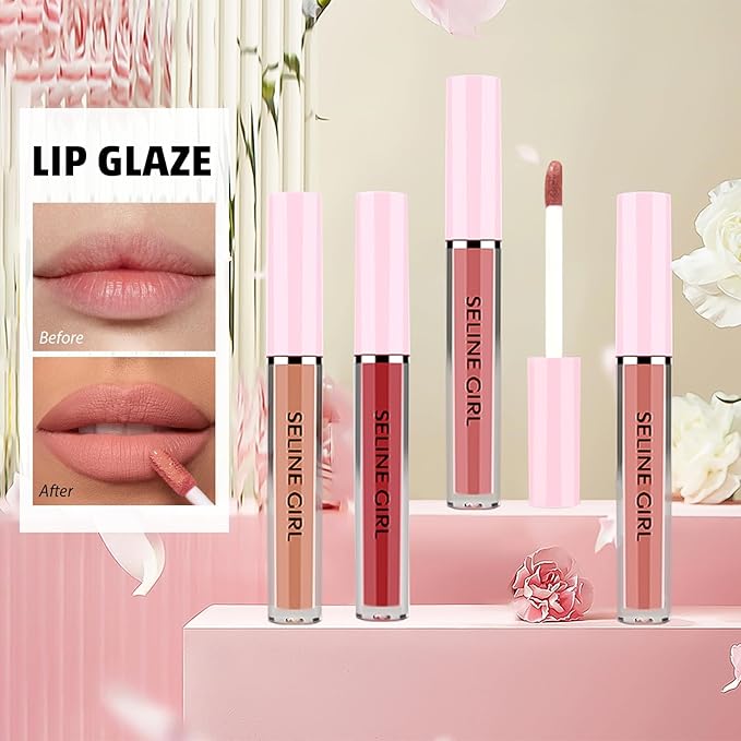 Matte Lip Gloss, Lip Gloss Silky Smooth Finish, Lipgloss Makeup Colorful and Creamy Texture, Lipstick for Every Occasion, Lip Oil Moisturizing and Hydrated #04