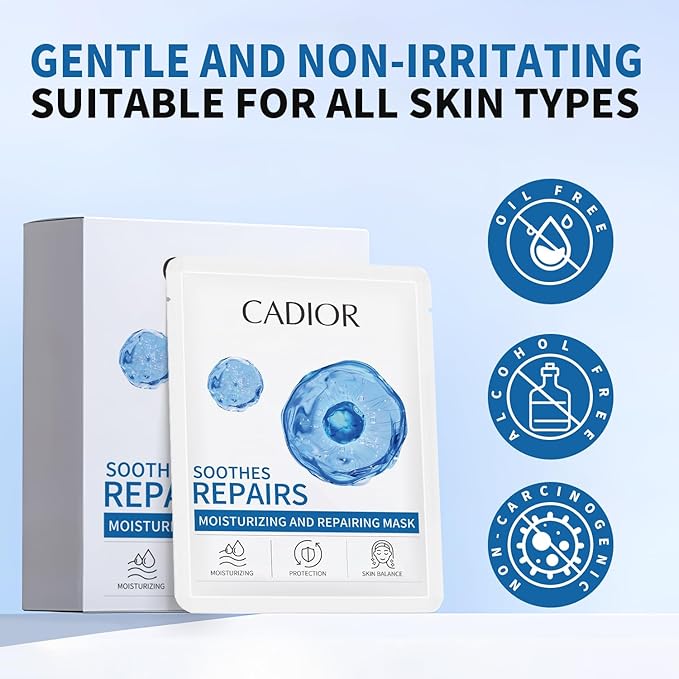 Moisturizing and Soothing Face Mask with Panthenol and Sodium Hyaluronate, Hydrating & Radiance Boosting, Safe for Sensitive Skin, Charcoal Face Mask, Pack of 10