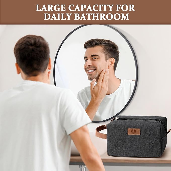 Janhavi Mens Travel Bag Toiletry Waterproof,Personalized Laser Engraved Initials & Wheat Ear, Gifts For Husband, Make Up Bag Traveling, Men's Accessories Organizer,Gifts for Him(Dark Grey T)