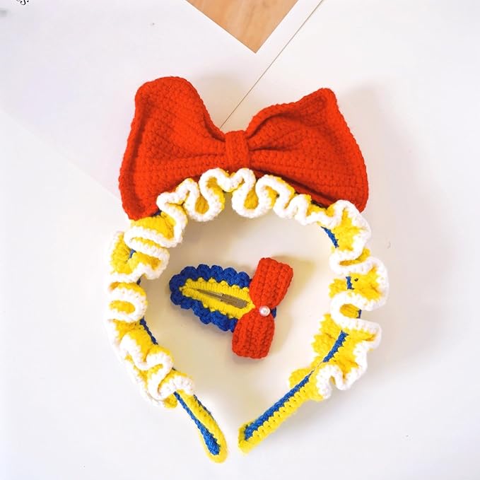2PCS Crochet Knitting Hair Clip for Girls/Daughter, Gift for Her Birthday, Finished Handmade Wool Knitted Princess Bow