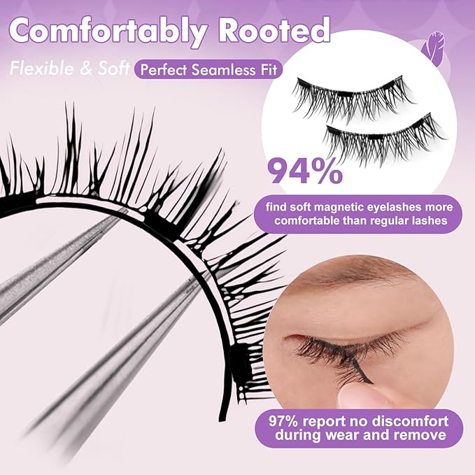 Magnetic Eyelashes with Applicator, Magnetic Eyelashes Natural Look,Reusable Magnet Lashes No Glue Needed Soft Lashes Kit(Natural)