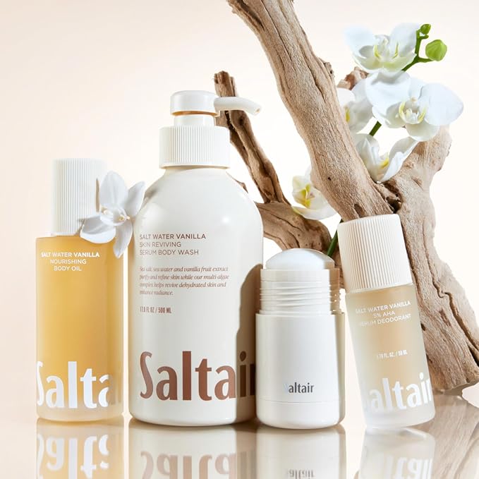 Saltair Body Wash, Salt Water Vanilla 2-Pack. Moisturizing Body Cleanser with Monoi Oil and Cupuacu Butter. Luxury Shower Gel for Women and Men. Vegan, Cruelty-Free, Paraben-Free. 2x 17oz Pump Bottles