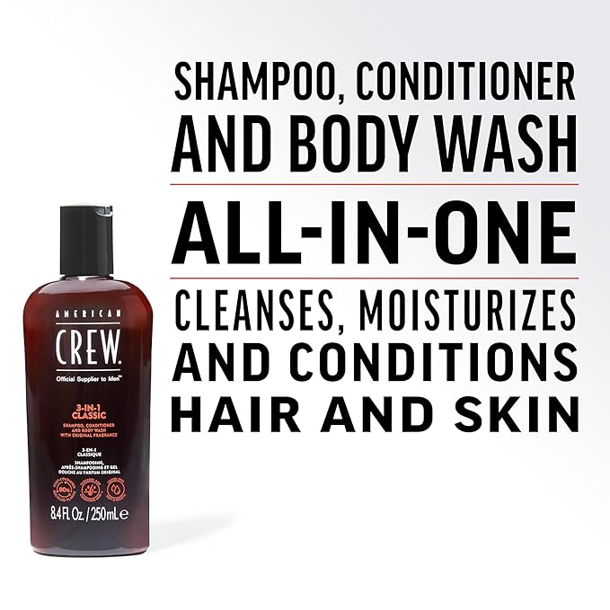 American Crew 3-in-1 Shampoo, Conditioner and Body Wash, Gift for Men, 33.8 fl oz