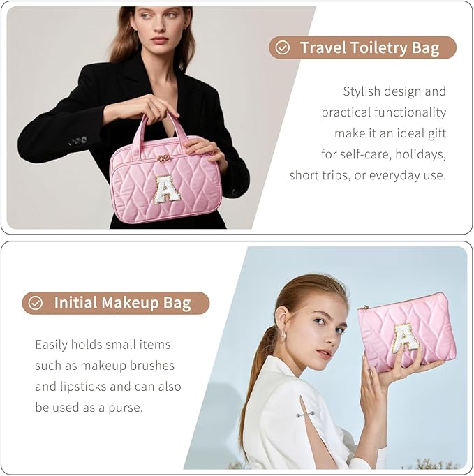 YOOLIFE Graduation Gifts for Her - Hanging Toiletry Bag for Women, Travel Toiletry Bag Makeup Bag, Personalized Travel Essentials for Women - Letter G Pink