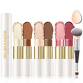 6 Colors Cream Contour Stick Makeup Kit, Double-ended Cream Highlighter Stick Bronzer and Blush Stick for Sculpt the Cheeks, Matte & Dewy Finish, Face Contour Kit for Beginners, Set B
