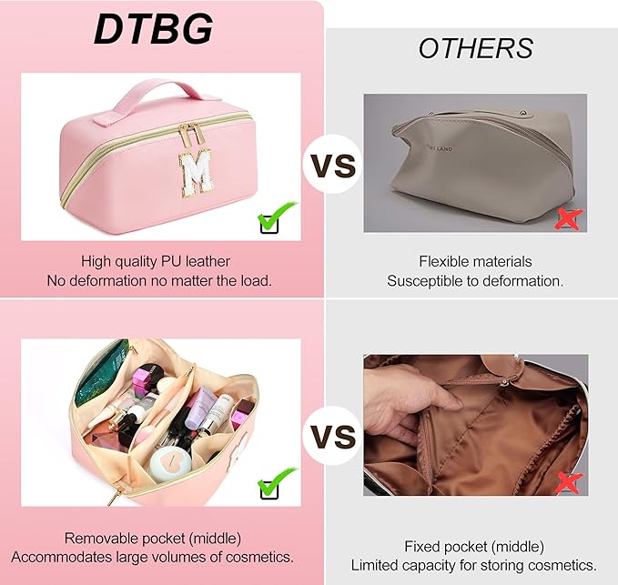 for Christmas Day Gifts, Makeup Bag for Women, PU Leather Travel Toiletry Bags, Initial Make Up Cosmetic Pouch for Teen Girls, Wide Open Portable Skincare Bag, Personalized Birthday Gifts, Pink S