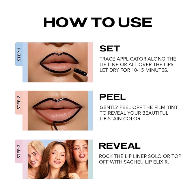 Sacheu Lip Liner STAY-N & Lip Elixir Bundle — Long Lasting Matte Lip Tattoo, Transfer Proof Lipstain Infused with Hyaluronic Acid & Vitamin E, for All Skin Types — P-inked and Clear