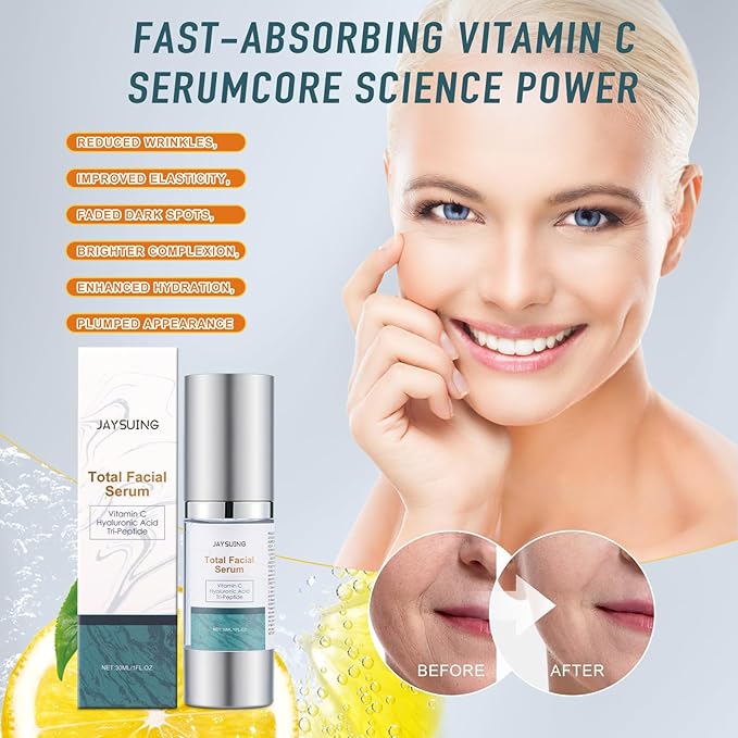 Vitamin C Serum for face with Hyaluronic Acid & Peptides - Anti Aging Face Serum for Women & Men, Dark Spot Corrector for Brightening, Hydrating Treatment to Reduce Wrinkles & Fine Lines, (Pack of 2)