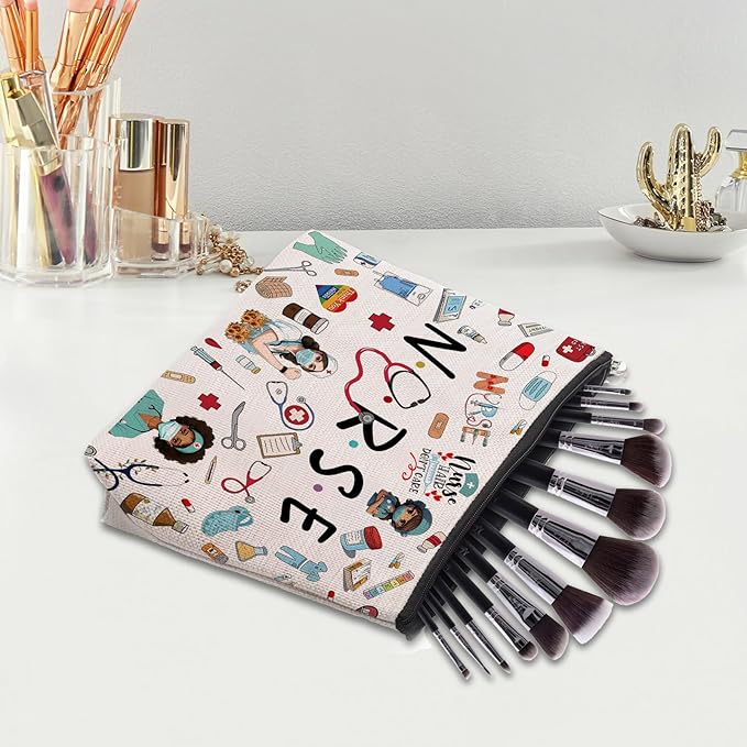 Nurse Makeup Bag - Cool Nursing Gift for Women, Graduation, Emergency Room ICU - Zipper Cosmetic Bag for Appreciation