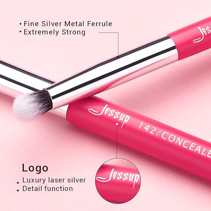 Jessup Professional Natural-Synthetic Eye Makeup Brushes Set 15pcs for Eyeshadow Blending Concealer Eyeliner Eyebrow, Rose Carmine/Silver T197