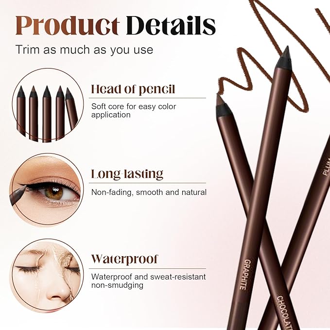 Eyeliner Pencil, Long Lasting Smudge-Proof Professional Eyeliner, Smooth and Easy to Apply, Effortlessly Create Any Look (Plum Color)