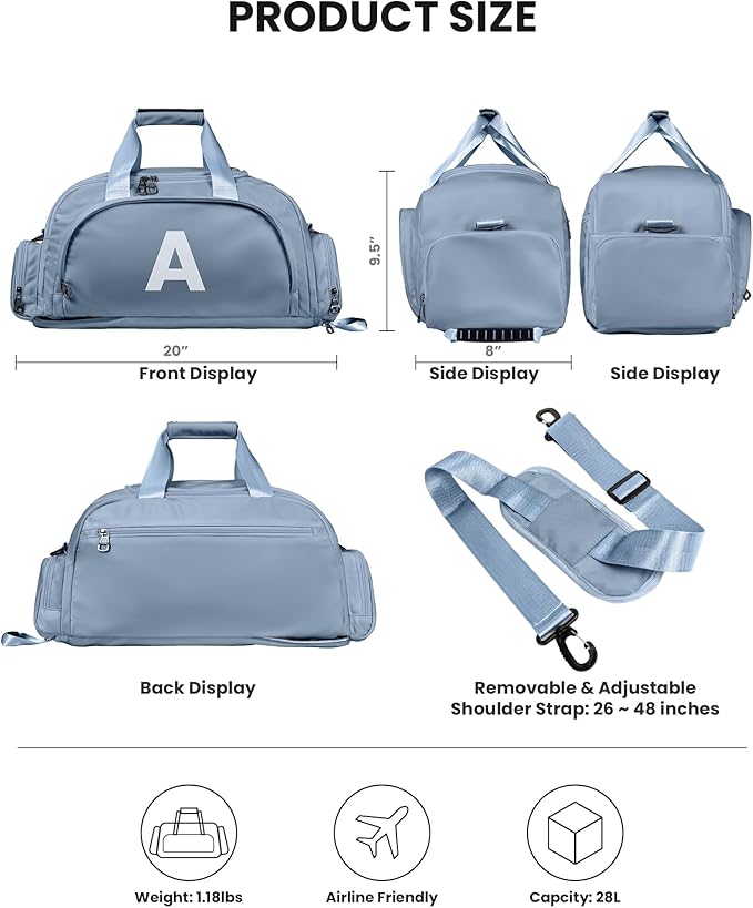 Birthday Gifts for 6 7 8 9 10 Year Old Girls, Initial Gym Bags with Shoe Compartment, Dance Bag for Girls, Monogram Kid Overnight Bags, Trendy Stuff Cute Present(Letter E)