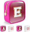 Personalized Initial Letter Clear Preppy Makeup Bag,Mini Nylon Chenille Letter Cosmetic Bag Cute Zipper Pouch Coin Purse for Teen Girls,Portable TSA Approved Travel Essentials Bag Gift for Women,E