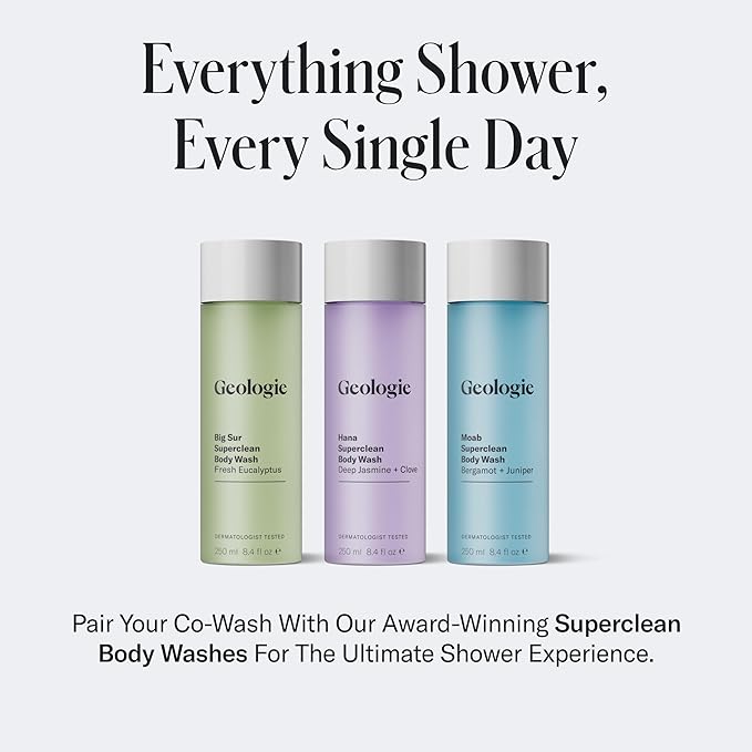 Geologie Cooling Hair Co-Wash | 4-in-1 Hair Cleanser, Conditioner, Mask & Serum | Tea Tree Oil, Aloe Vera, Squalane & Vitamin B5 Formula For Men & Women | Eco-Friendly Pouch 84% Less Plastic