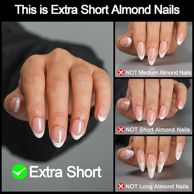 16 size White Almond Press on Nails for Women,32 Pcs Super Short Petite Oval Nails with Glue and Stick, Milky White