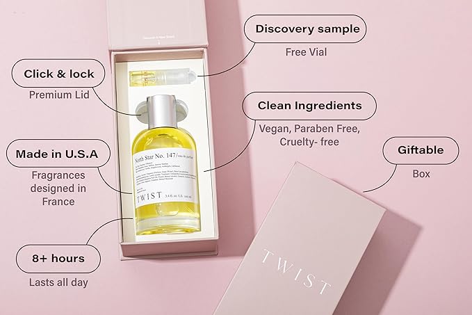 Twist North Star No. 147 - Eau De Parfum Inspired by Amoua. Guidance, Long-Lasting Perfume For Women & Men, Pear & Hazelnut, Vegan, Clean Ingredients, Unisex, Fragrance - Spray 100 ml | 3.4 fl. oz.