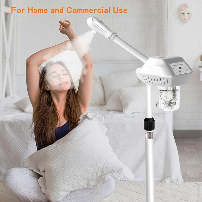 Professional Facial Steamer, Stand Ozone Face Steamer on Wheels, Adjustable Height and Angle,Estheticians Steamer More Steam,Hot Mist Facial Humidifier Atomizer for Spa Beauty, Home Use