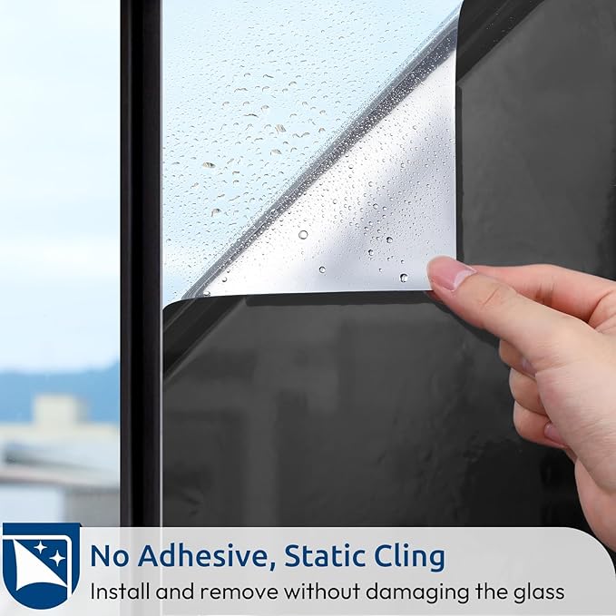 rabbitgoo Window Privacy Film One Way Window Tint for Home, Removable Reflective Heat Sun Blocking Anti UV Glass Door Covering, Mirror Tinting Film House Office, 35.4 in X 13.1 Feet, Black Silver