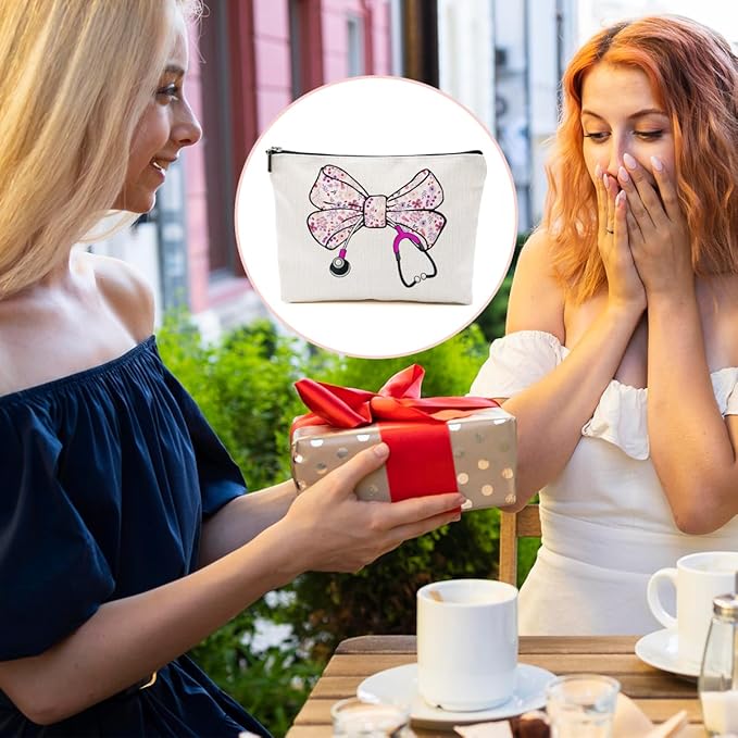 Nurse Gifts, Pink Bow Makeup Bag, Nurse Accessories Funny Horse Cosmetic Bag, Doctor Gift Nursing Travel Organizer Zipper Pouch Thank You Nurses Week Gifts for Women Coworker Physician Assistant