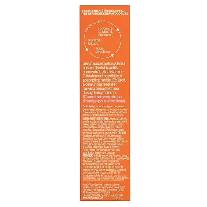 Pacifica Vitamin C Face Serum - Glow Baby Booster Facial Serum - Glycolic Acid Serum For Face - Dark Spot Corrector Anti Aging Brightening - Dermatologist Tested, Fragrance Free, Clean Skin Care Vegan