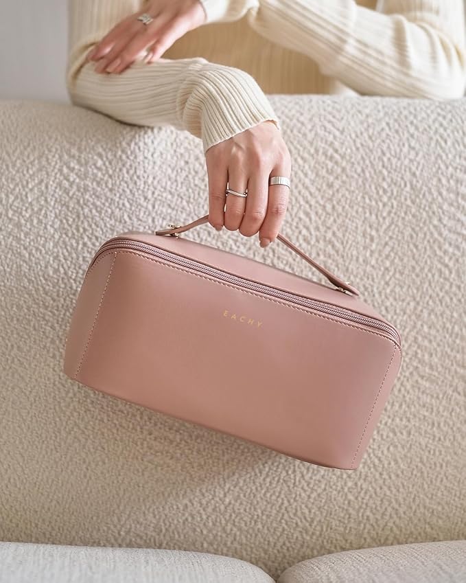 EACHY Travel Makeup Bag,Large Capacity Cosmetic Bags for Women,Waterproof Portable Pouch Open Flat Toiletry Bag Pattern Makeup Bag