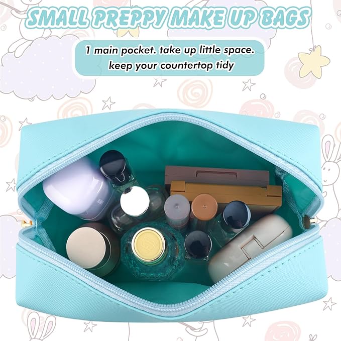 Gifts for Girls Initial Makeup Bag Personalized Cosmetic Bag with Zipper Cute Travel Toiletry Bag Waterproof PU Preppy Makeup Pouch Birthday Gift for Teen Girls Women(Blue A)