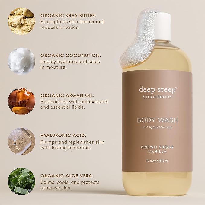 Deep Steep Body Wash, Pure Coconut, 17 oz – Hydrating Shower Gel with Hyaluronic Acid, Shea Butter, Aloe Vera & Argan Oil – Vegan, Clean Beauty, Clean & Refreshed Skin