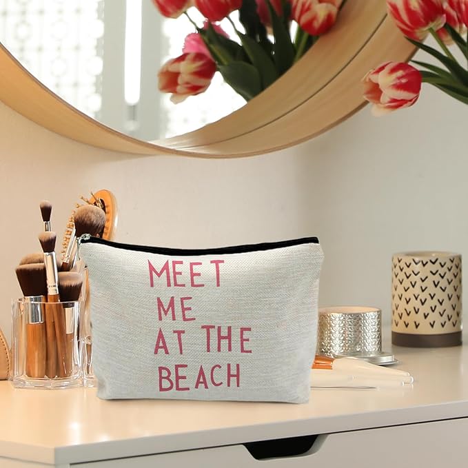 Beach Makeup Bag, Cosmetic Bags, Meet Me at the Beach, Beach Gifts for Women, Travel Makeup Pouch