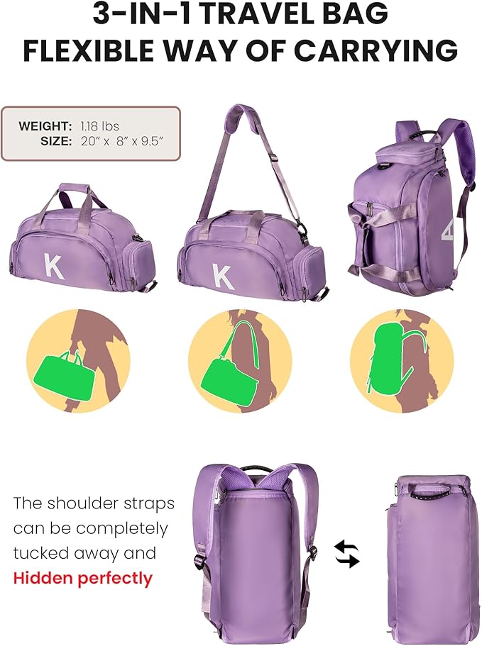Travel Essentials-Gifts for Teenage Girls, Initial Gym Bags with Shoe Compartment, Girl Duffel Bag, Monogram Kid Overnight Bags, Bachelorette Party Wedding Gift (Letter F)