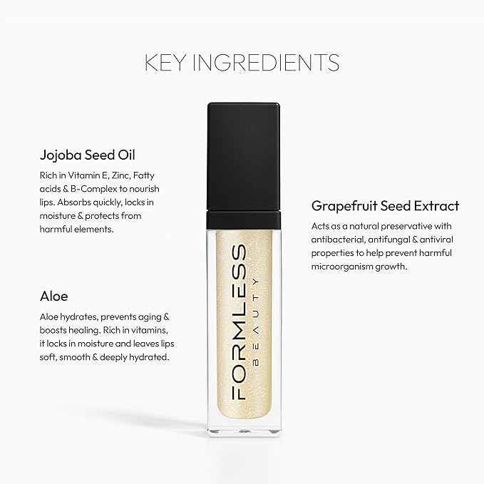 Formless Beauty by Jenny McCarthy – Bliss Lip Gloss (Transparent Nude Gold Shimmer) – Clean, Hydrating, Non-Toxic, Vegan Shine