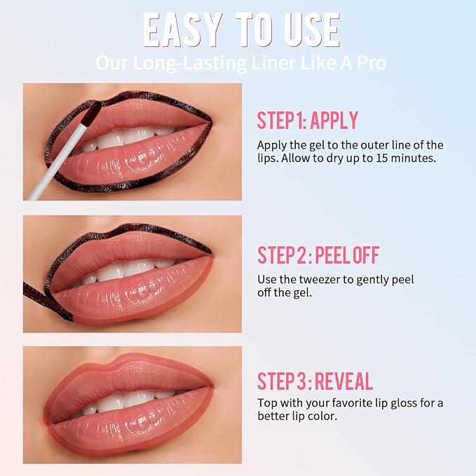 Lip Stain - Lip Liner Stain, Long Lasting Peel Off Lip Stain, Natural Peel Off Lip Liner Stain with Tweezer, Easy to Use, Waterproof, Smudge-proof, Transfer-proof, Nude Pink