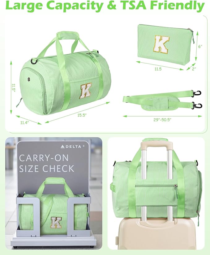 Birthday Gifts for Teenager, Girls Travel Duffle Bag, Kids Initial Overnight Bags with Shoe Compartment, Personalized Weekend Bag with Makeup Pouch, Preppy Stuff for Girl 8-12 (Letter B)