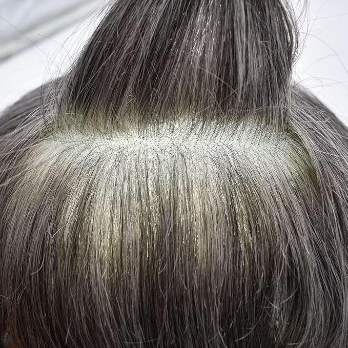 FACE MIRACLE Mens Toupee Lace Front Hairpieces Soft Human Hair Replacement System Natural Hairline Toupee for Men French Lace Poly V-Looped Mens hair Units 6"X8" #1B60 Off Black with 60% Gray