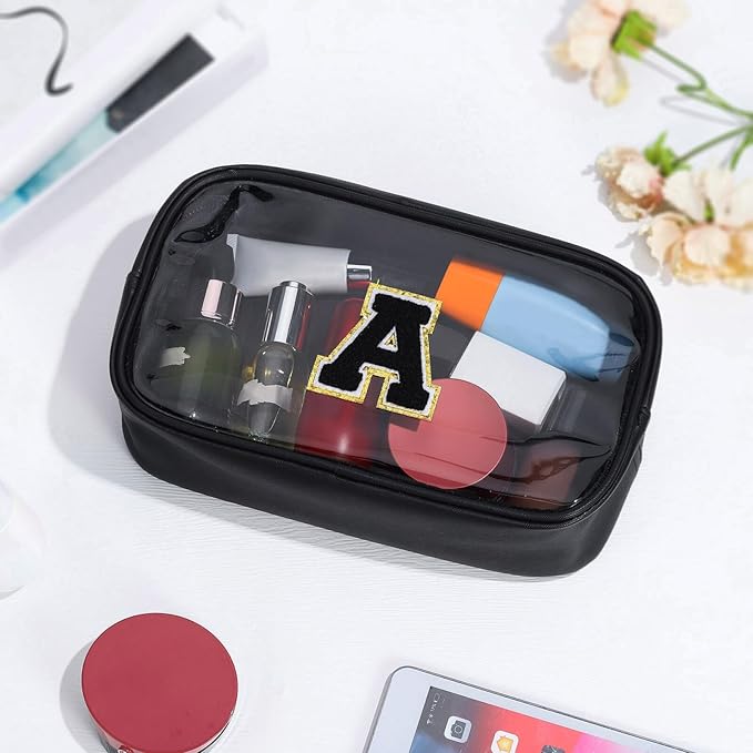 YOOLIFE Travel Toiletry Bag for Women, Black Clear Makeup Bag Cute Make Up Bag for Women Cosmetic Bags Skin Care Makeup Bag Organizer Birthday Gifts for Women Teacher Mother Girlfriend Initial P