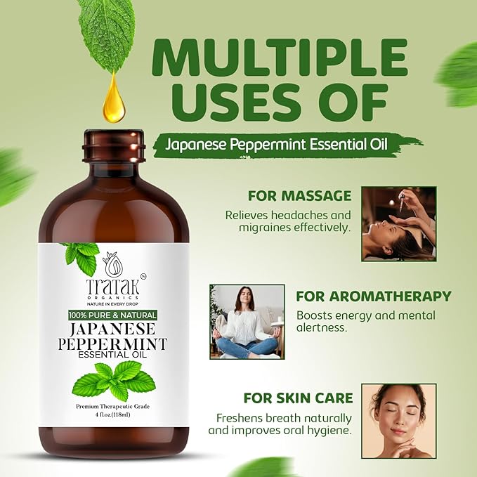 Peppermint Essential Oil 4 Fl Oz - 100% Pure and Natural Oil with Premium Glass Dropper, Premium Therapeutic Grade Essential Oil for Diffuser, Cleaning, Hair Care and Aromatherapy
