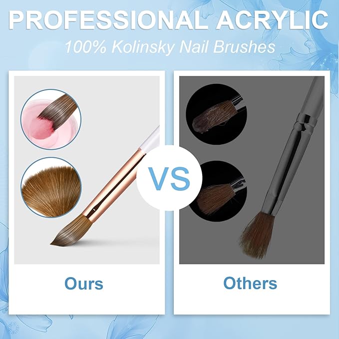 Acrylic Nail Brush Size 10, 100% Real Kolinsky Art Nail Brush for Acrylic Powder Application, Handmade Women Manicure Nail Extension Tool for Professional DIY Home Salon and Beginners