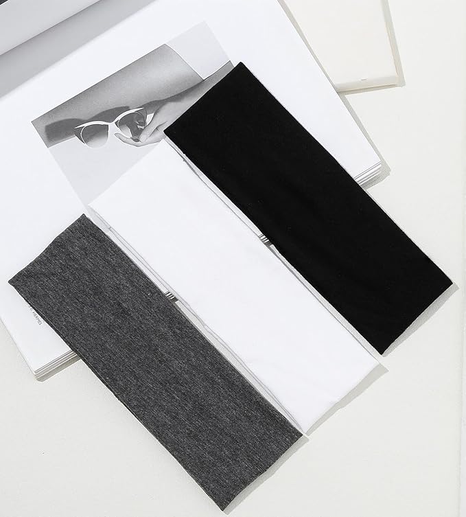 Huachi Headbands for Women Non Slip 16 Pack Elastic Sports Hair Bands for Women, Soft Cotton Cloth Headband for Workout Yoga Fashion Hair Accessories, Black White Gray Trendy Head Bands