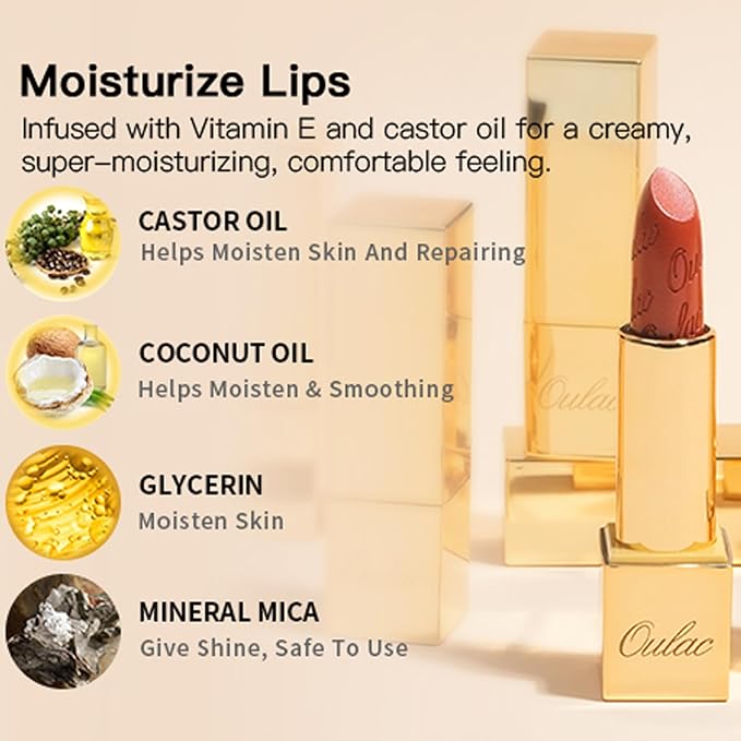 Oulac Coral Matte Lipstick with Glow Metallic Finish - Vegan Lipstick for Women, Creamy Texture, Hydrating Clean Beauty Formula, High-End Magnetic Hook Design, GM12 Celestial
