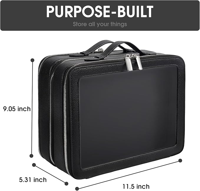Clear Makeup Bag,Large Toiletry Case for Women,PU Leather Travel Cosmetic Bag,Detachable Makeup Case,Double Compartment Make up Organizer