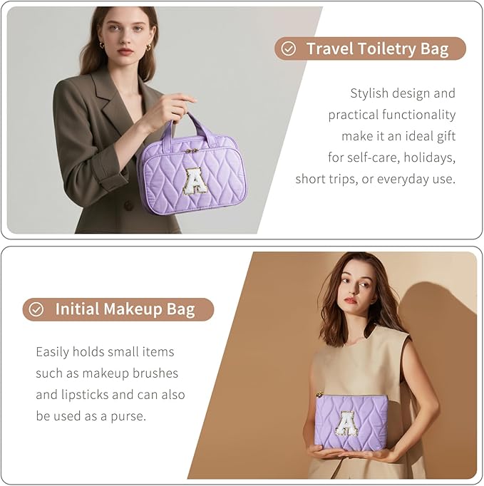 YOOLIFE Travel Toiletry Bag for Women - Hanging Toiletry Bag Makeup Bag, Portable Toiletries Cosmetic Bag, Airplane Travel Essentials Purple - S
