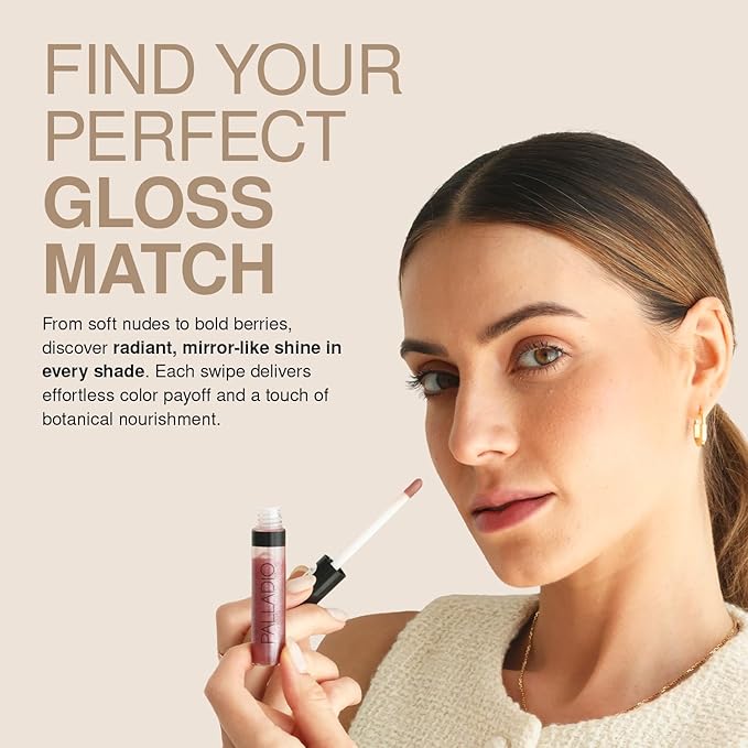 Palladio Lip Gloss, Non-Sticky Lip Gloss, Contains Vitamin E and Aloe, Offers Intense Color and Moisturization, Minimizes Lip Wrinkles, Softens Lips with Beautiful Shiny Finish, Icy Mauve