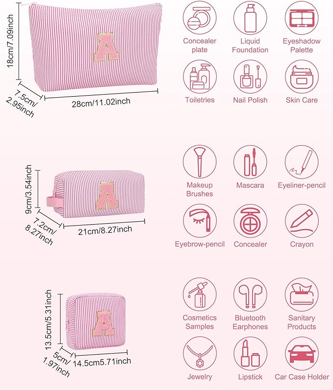 MONSTINA Period Bag Sanitary Napkin Storage Bag|Tampon Pouch Portable Feminine Care First Period Kit for Teen Girls Women Gift for Her Monogram Initial Cute Toiletry Bag,3PCS Pink P