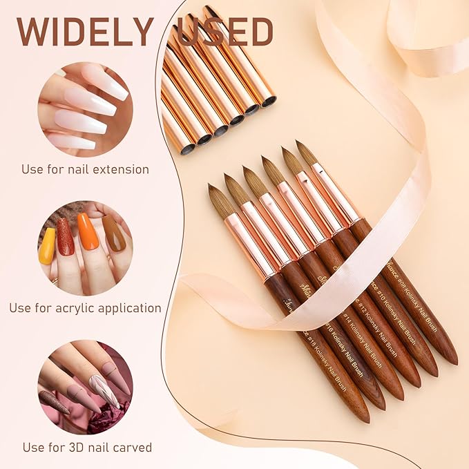 Acrylic Nail Art Brush Size 12, 100% Pure Kolinsky Hair Oval Nail Brush for Acrylic Application, Professional Nail Extension Manicure Tool Wooden Handle Nail Drawing Pen for DIY Home Salon