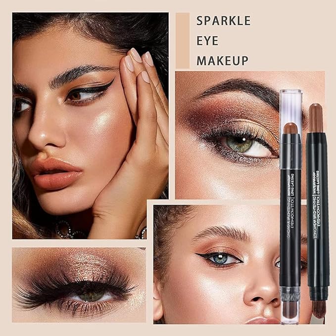 Chocolate Brown Dual Ended Eyeshadow Stick 12 Colors Matte and Shimmer Waterproof Long Lasting Creamy Eyeshadow Pencil for Smokey Eye Natural Everyday Makeup
