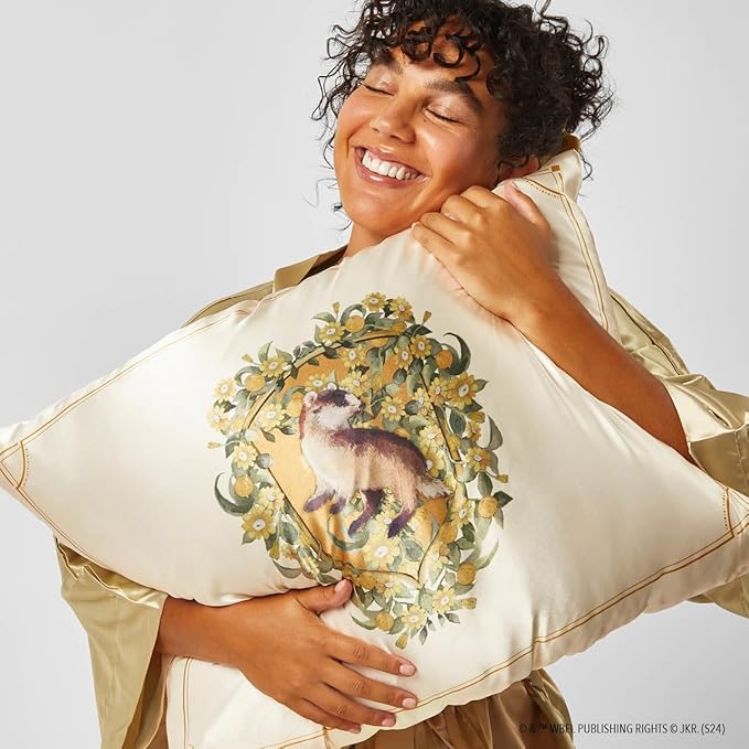 Kitsch x Harry Potter Hufflepuff Satin Pillowcase w/Zipper for Hair & Skin – Double-Sided, Softer Than Silk, Wrinkle-Free, Machine Washable, Frizz Control, Breakout Prevention - Queen/Standard(19x26)