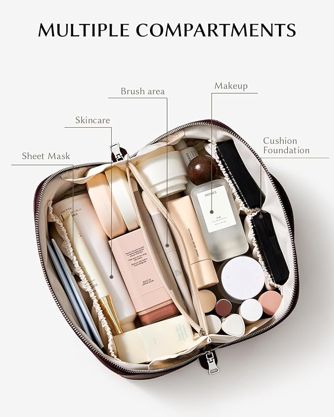 EACHY Makeup Bag,Large Capacity Travel Makeup Bag,Waterproof Portable Open Flat Toiletry Bag Cosmetic Bag with Divider and Handle