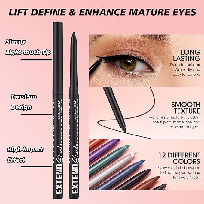 Blue Eyeliner Pencil Waterproof Retractable Cream Blue Gel Eyeliner Smudge-proof Hypoallergenic (08#)